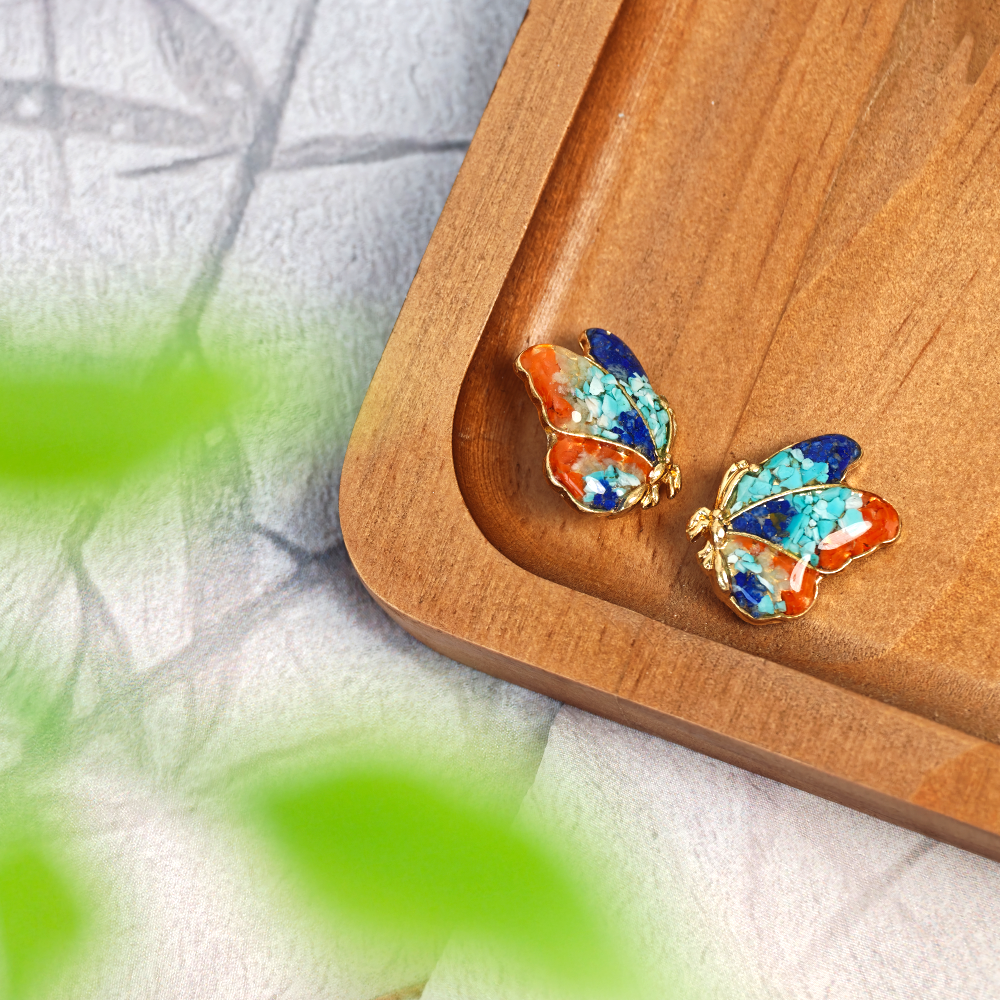 Butterfly Wing Stud Earrings - Dunhuang Series