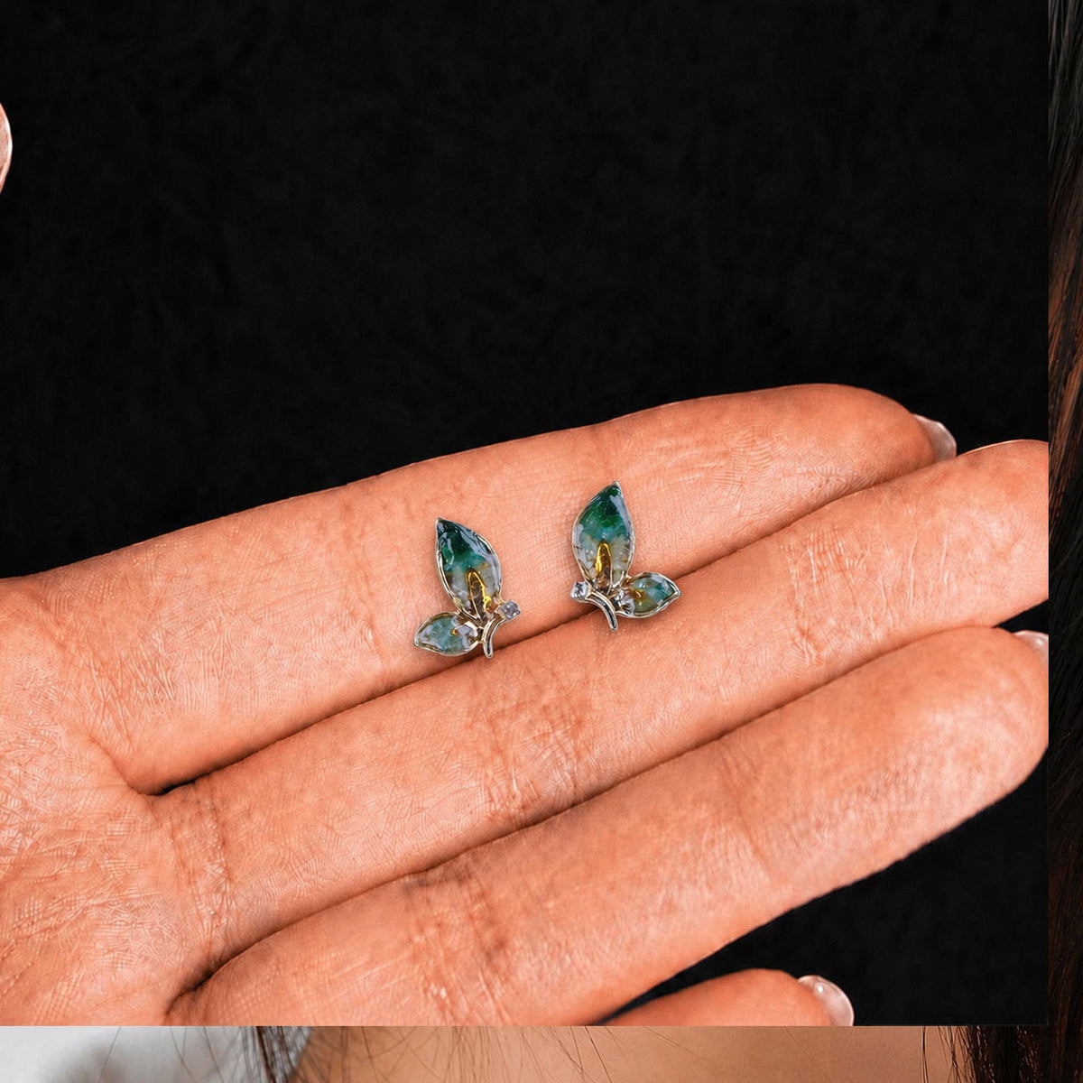 Jade Green Butterfly Wing Stud Earrings - Style
