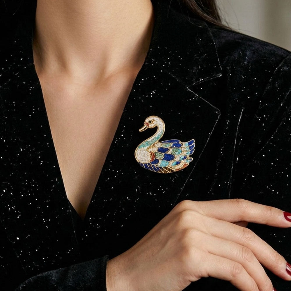 Blue-and-White Swan Brooch