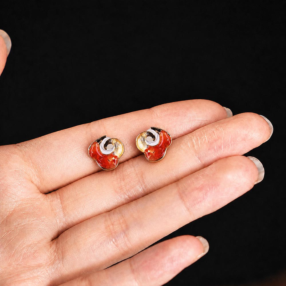 Stud Earrings - Prosperous Red Cloud Motif