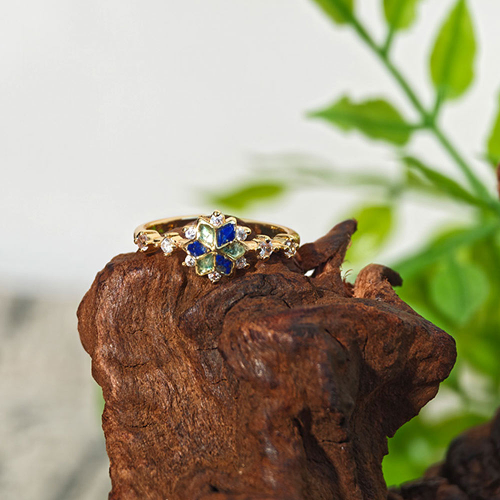Blue & White Snowflake Ring