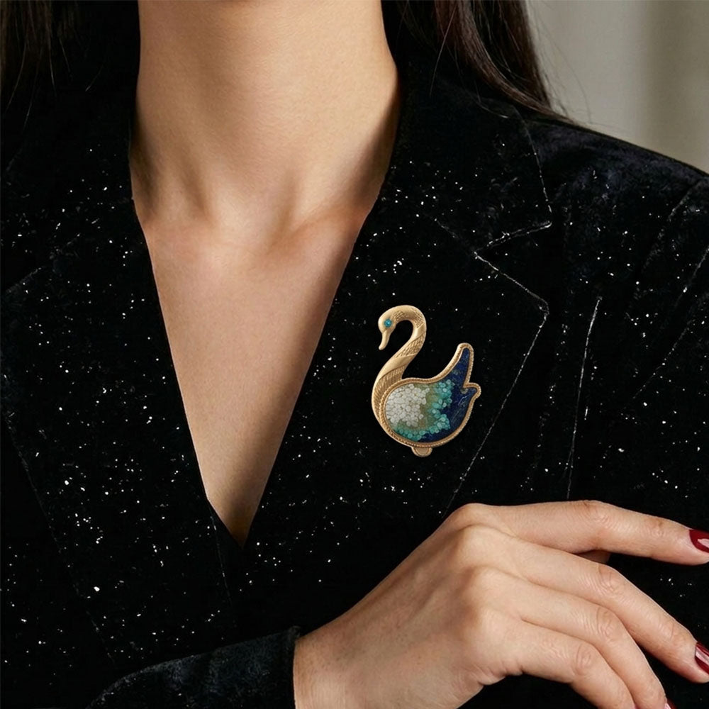 Blue-and-White Swan Brooch