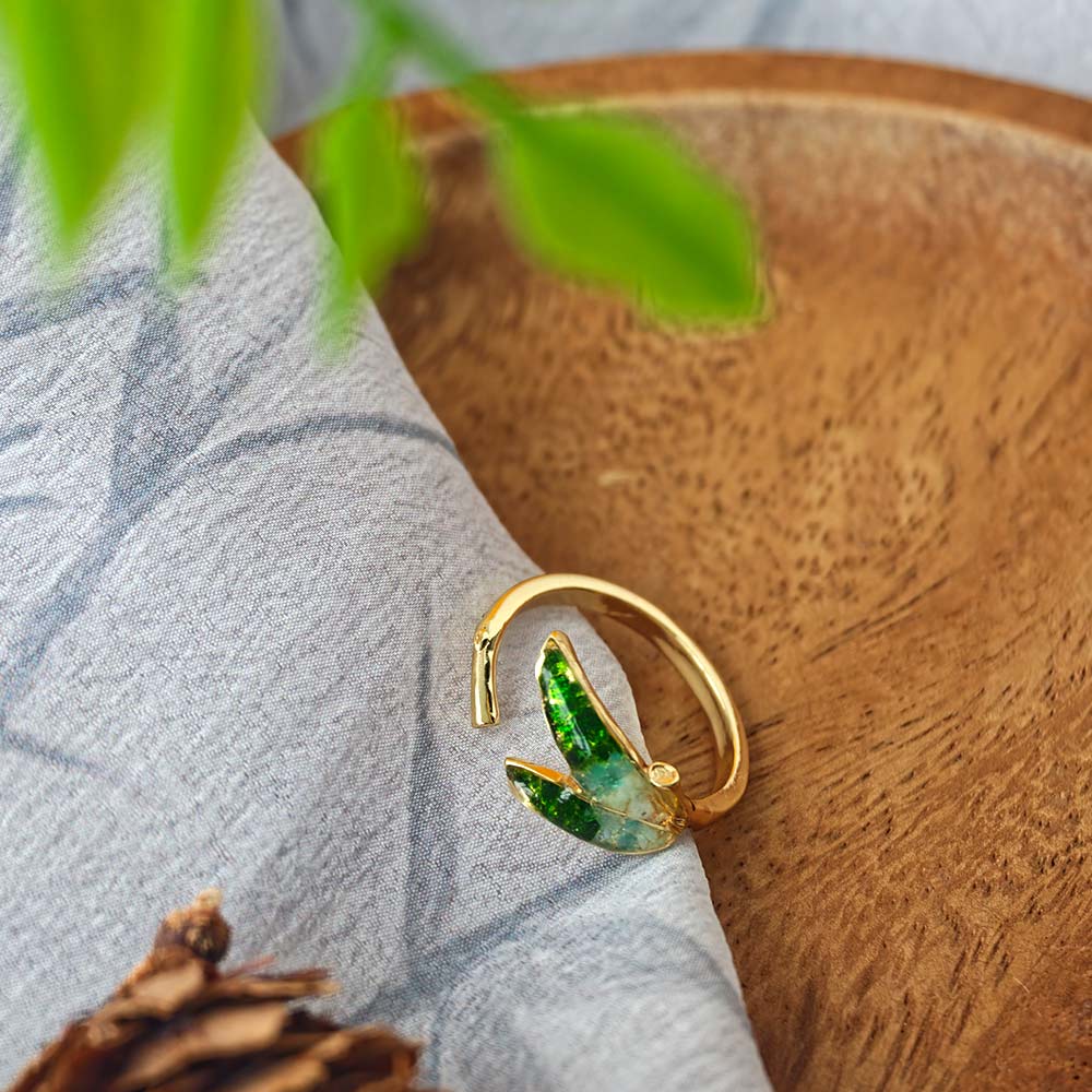 Jade Green Gradient Bamboo Leaf Ring – B Style