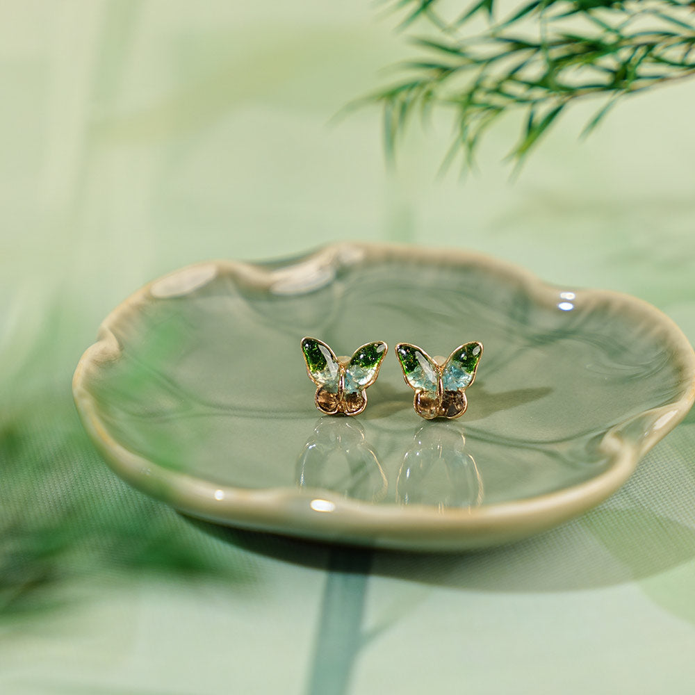 Jade Green Little Butterfly Stud Earrings