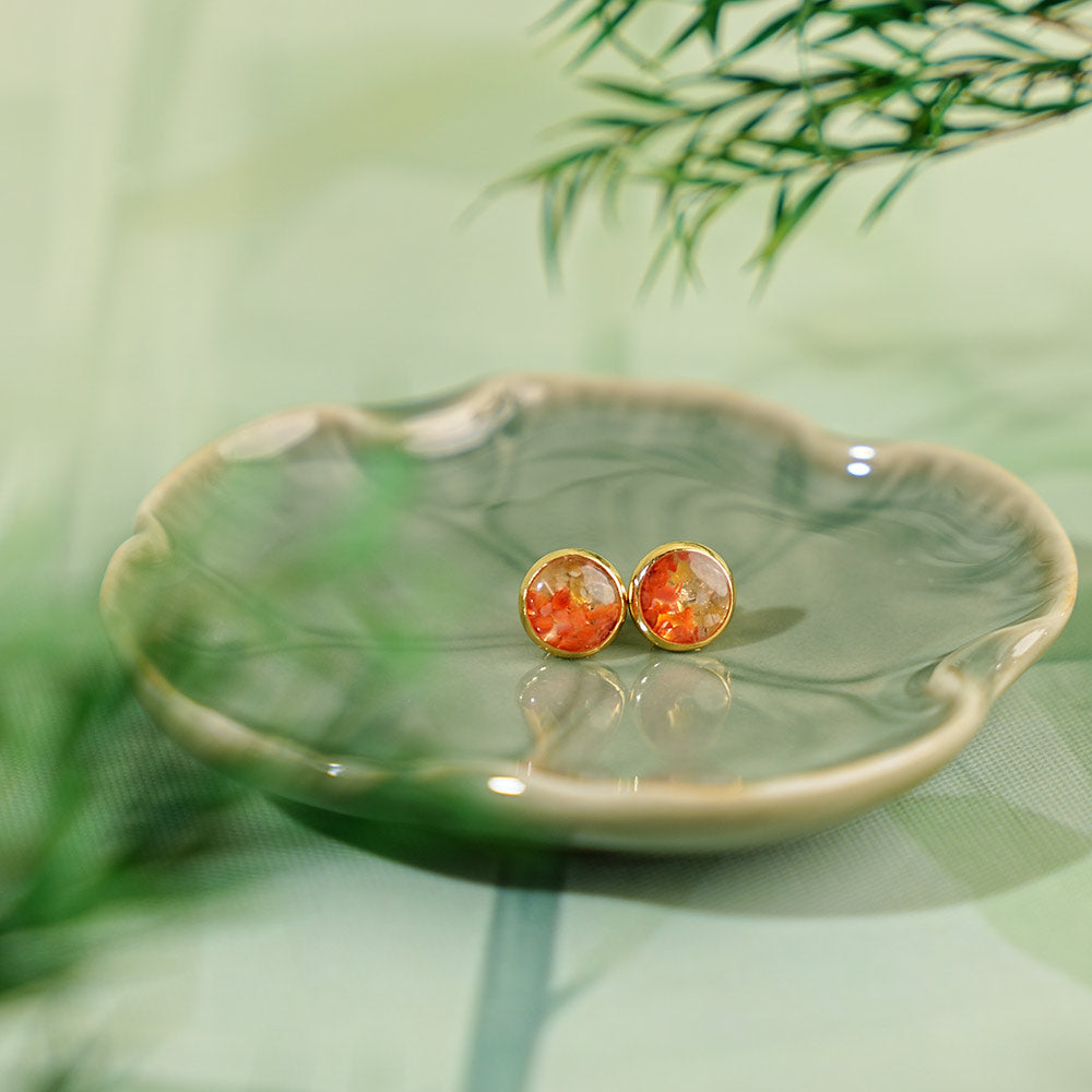 Small Round Bead Stud Earrings, Red & Prosperous Series