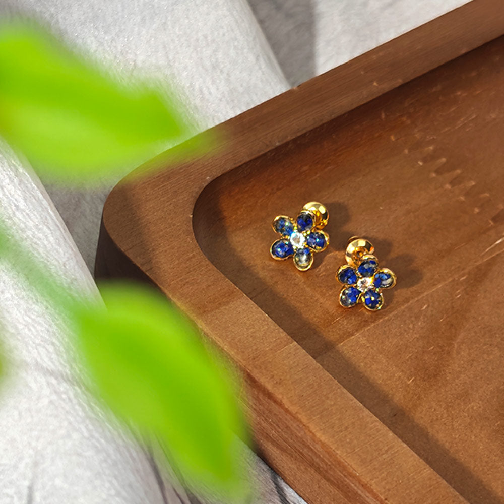 Five-Petal Flower Stud Earrings - Sapphire Blue Series
