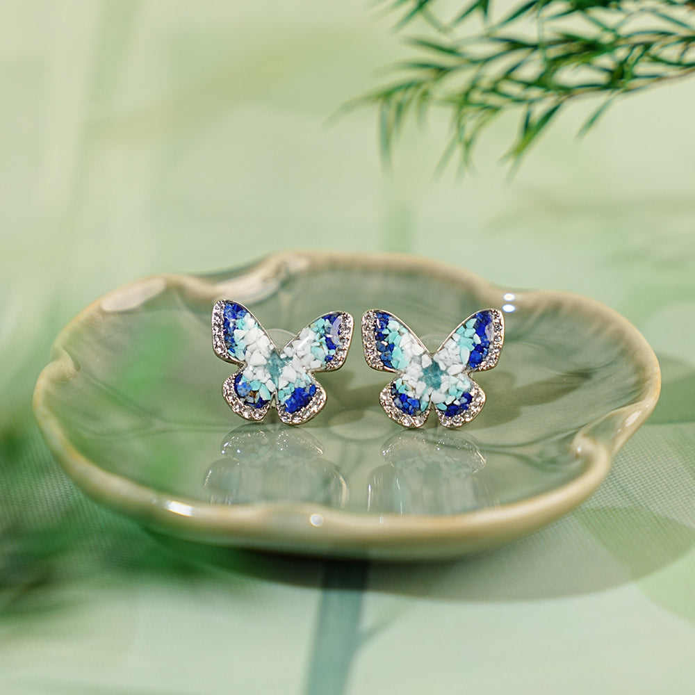 Earrings – Blue & White Butterfly 15MM