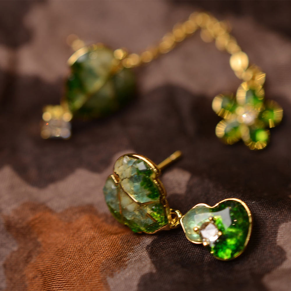Jade Green Asymmetrical Gourd Flower Earrings