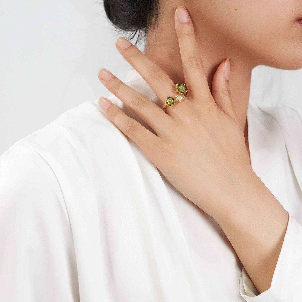 Jade Green Peach Blossom Ring