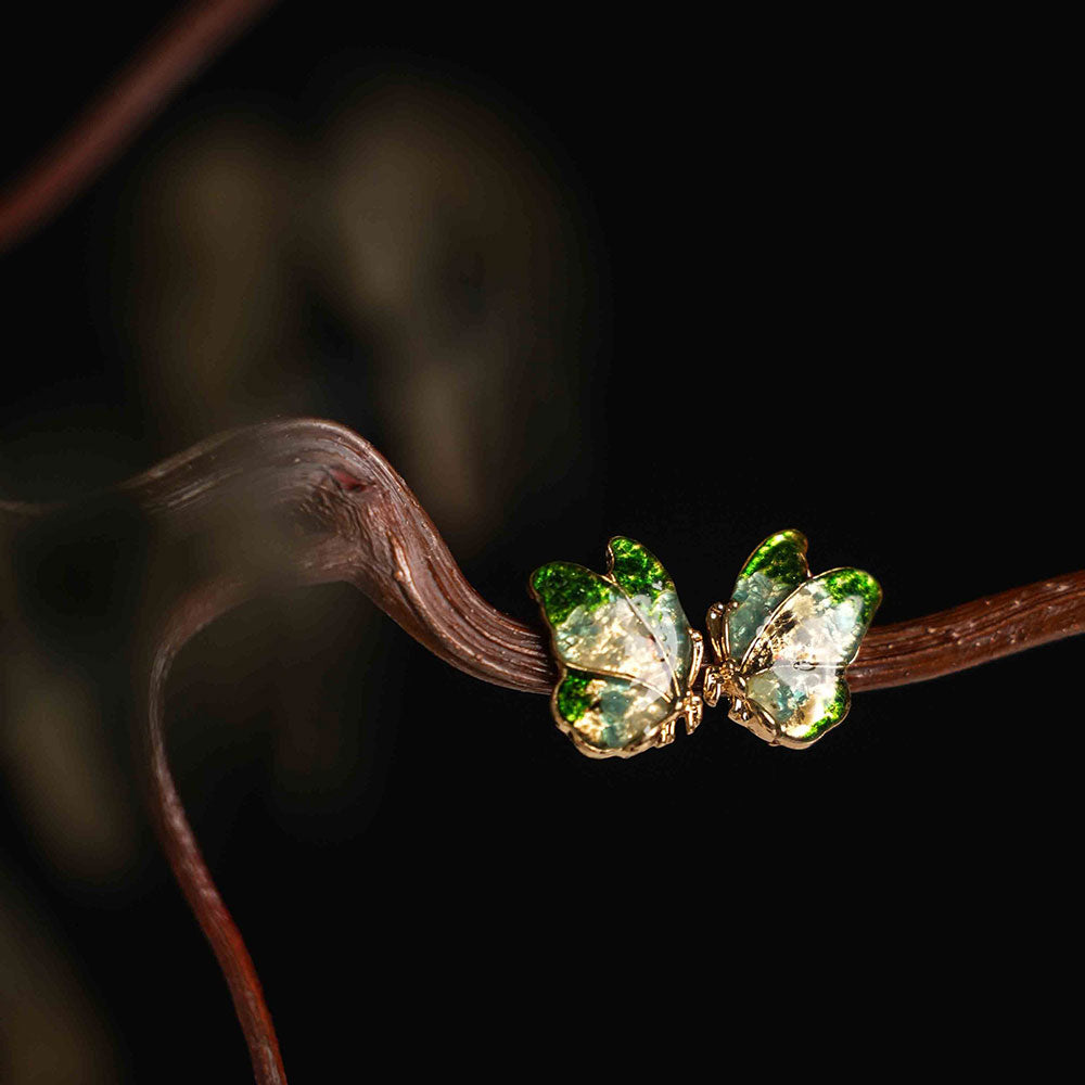 Earrings, Emerald Green Butterfly Wings