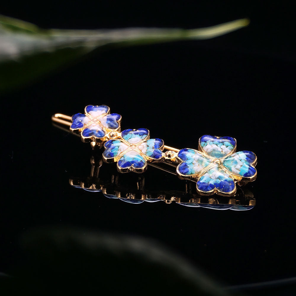 Cyan Lapis Four-Leaf Clover Hairclip