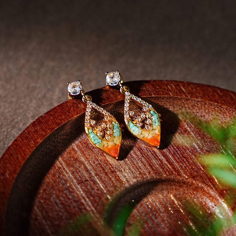 Earrings–Hollow Diamond, Dunhuang Red