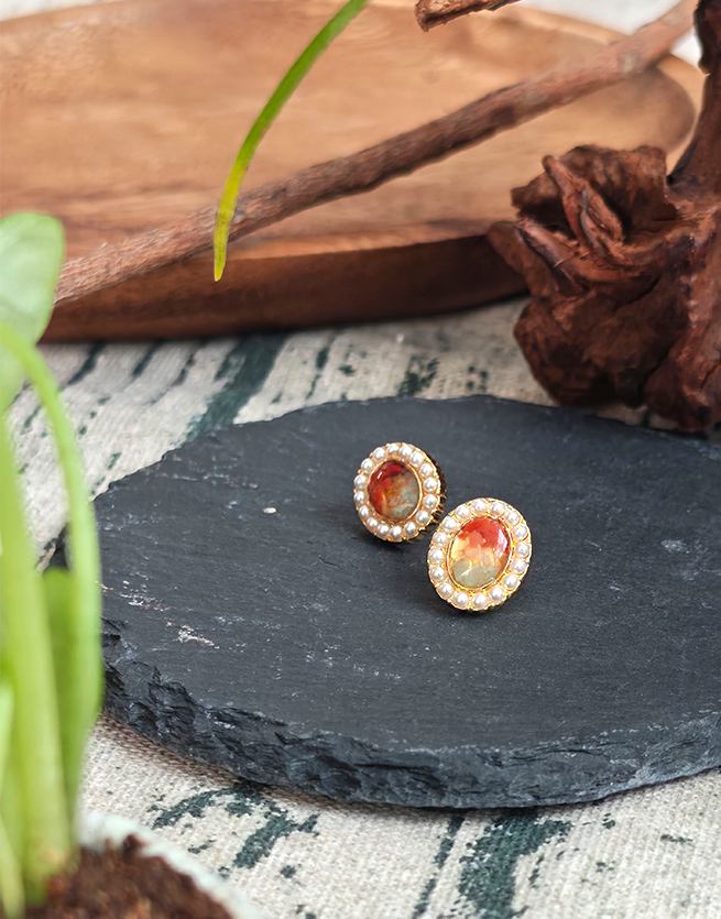 Pearl Oval Stud Earrings, Spring Series