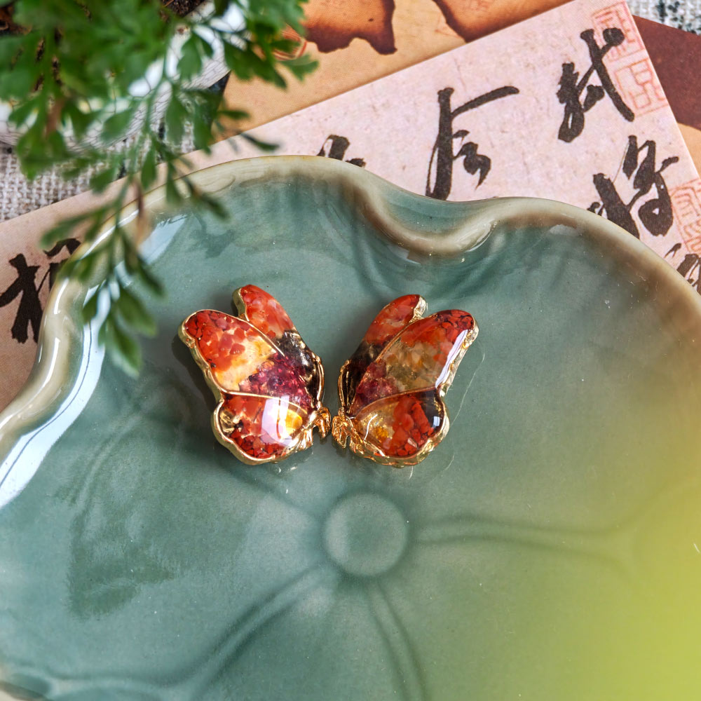 Butterfly Wing Stud Earrings - Red & Prosperous Series