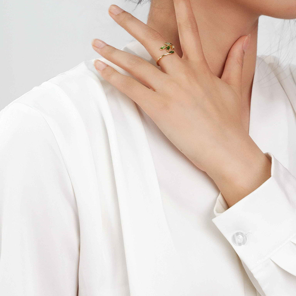 Adjustable Jadeite Olive Branch Ring