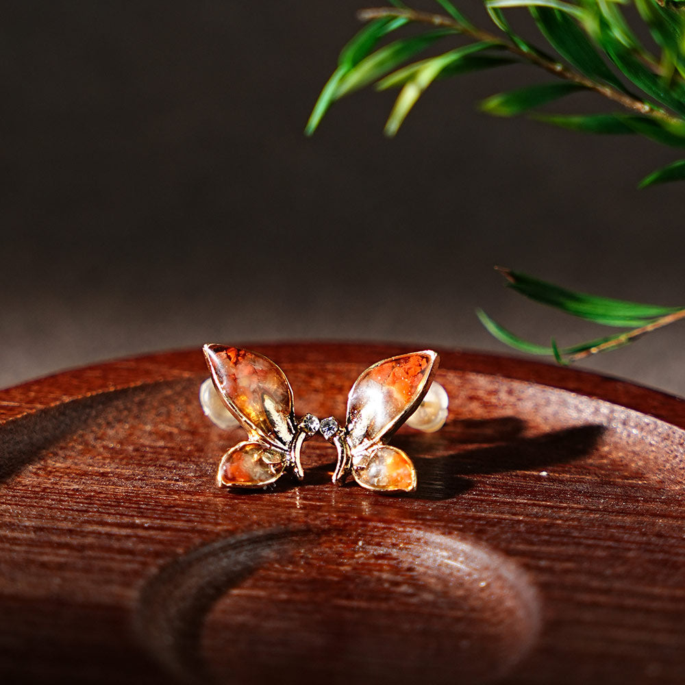 Prosperous Red Butterfly Wing Stud Earrings – Style A