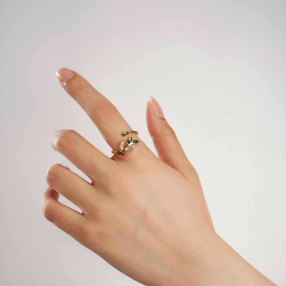 Adjustable Jadeite Olive Branch Ring