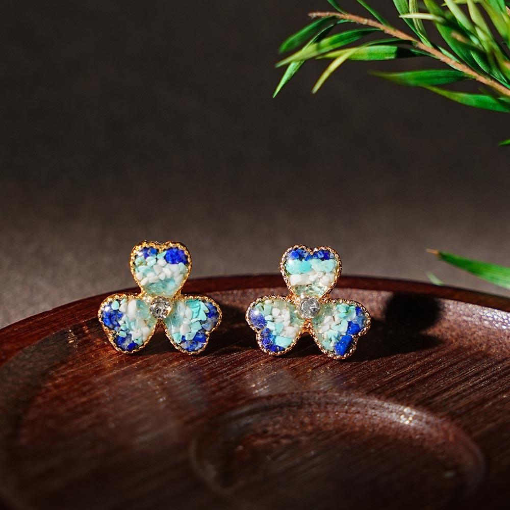 Blue & White Three-Leaf Clover Stud Earrings
