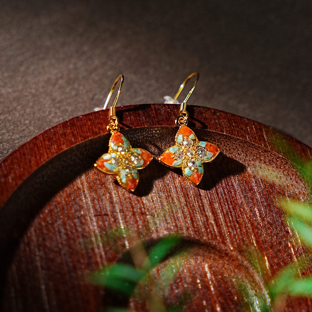 Pointed Four-Leaf Clover Hook Earrings - Dunhuang Series