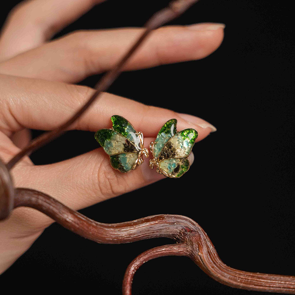 Earrings, Emerald Green Butterfly Wings