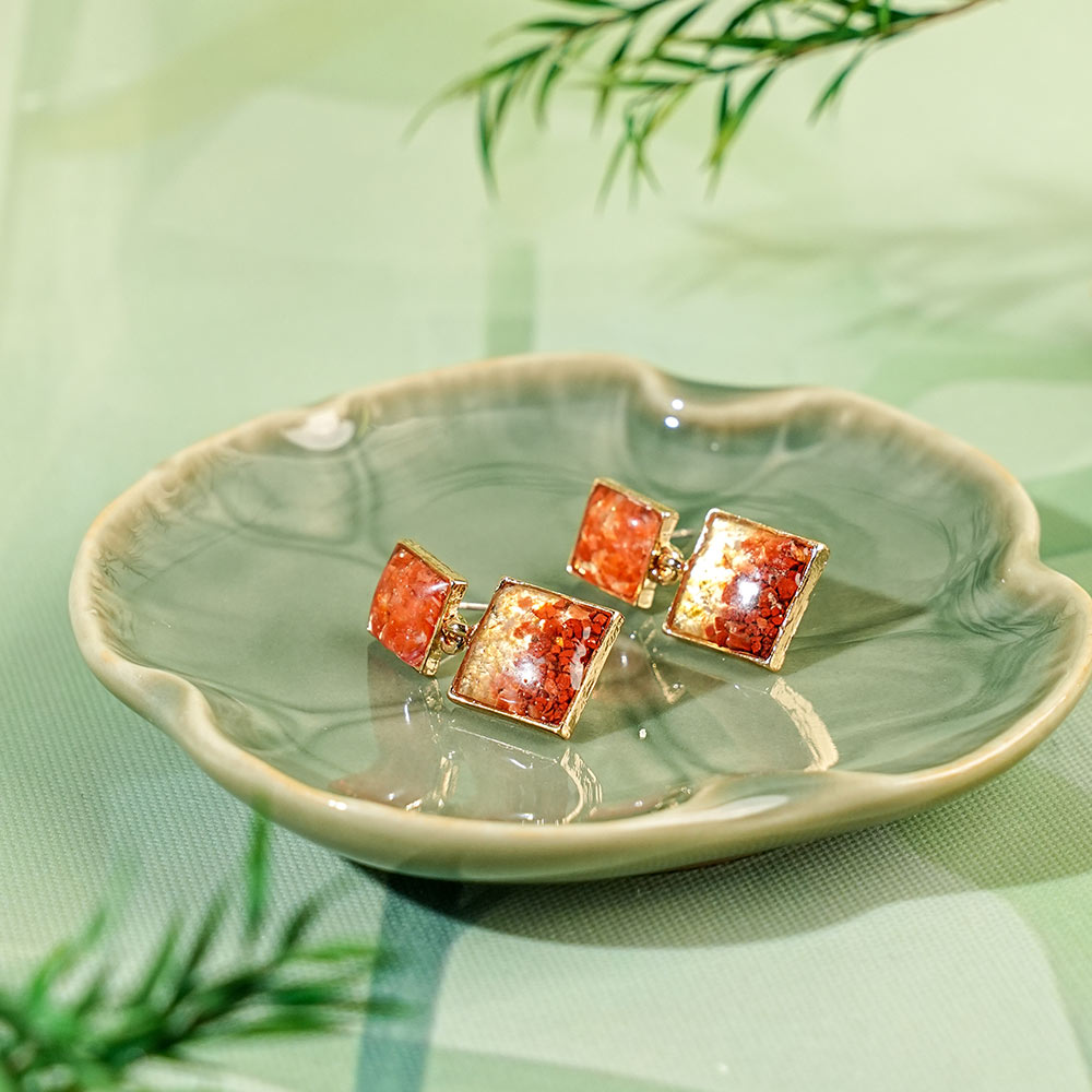 Handmade Natural Crushed stone Square Drop Earrings