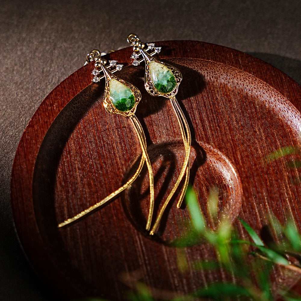 Tassel Pipa Earrings Emerald Green Series