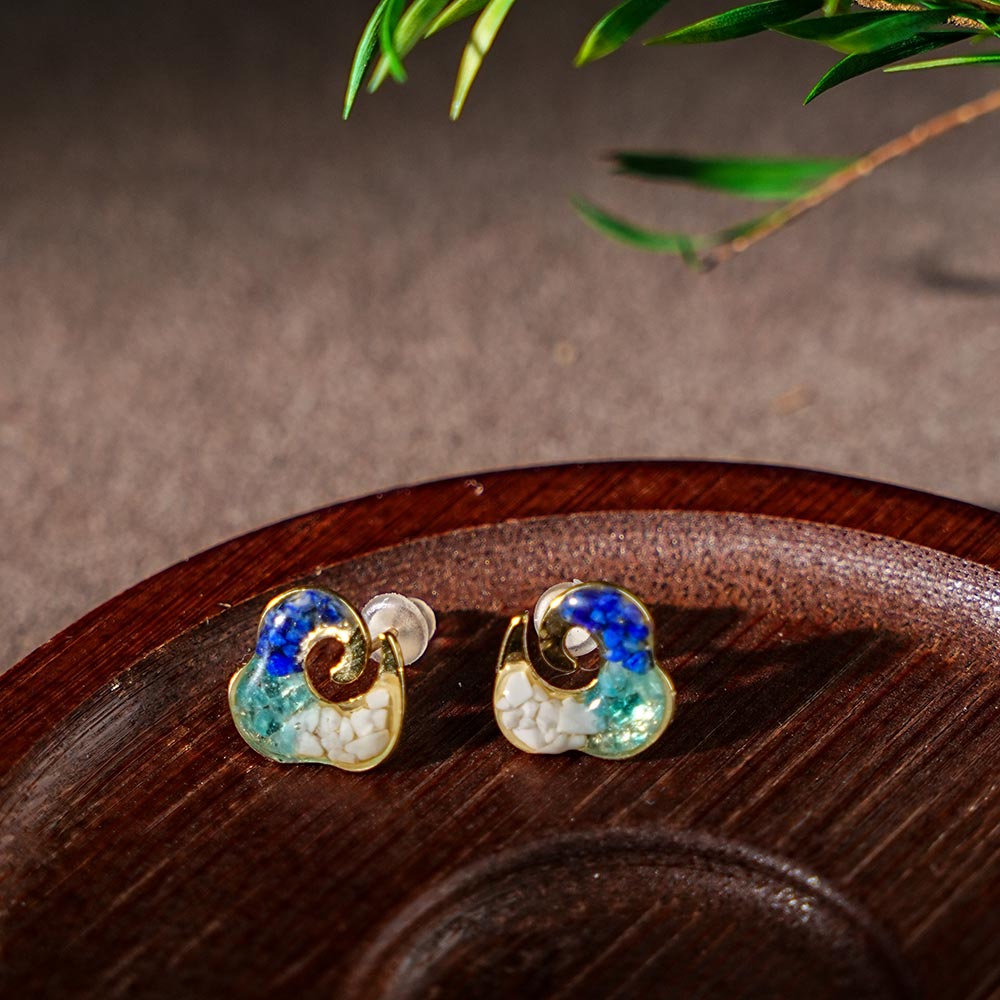 Earrings – Blue & White Swirling Cloud