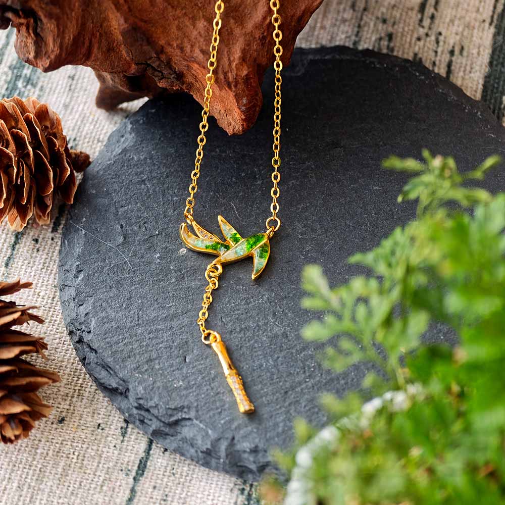 Jadeite Bamboo Leaf Necklace with Colored Stone Inlay