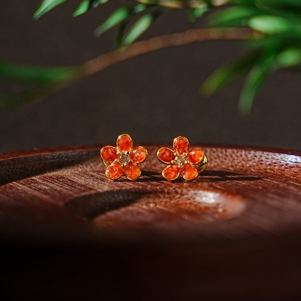Five-Leaf Flower Stud Earrings, Prosperous Series