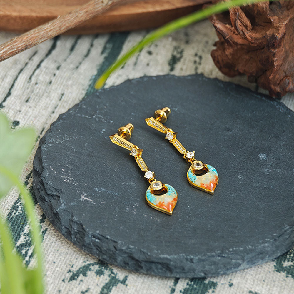 Hollow Diamond Drop Earrings - Dunhuang Red Series