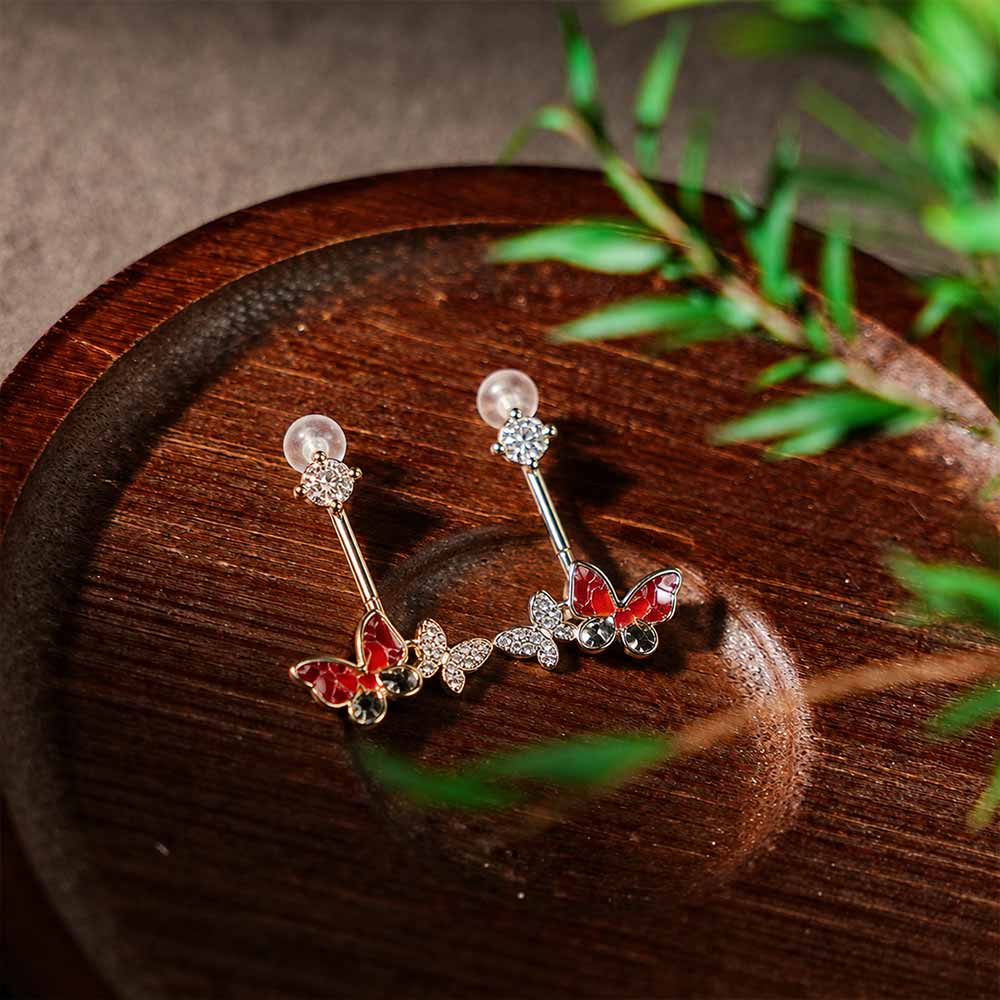 Butterfly Drop Earrings, Plum Red Prosperity Series