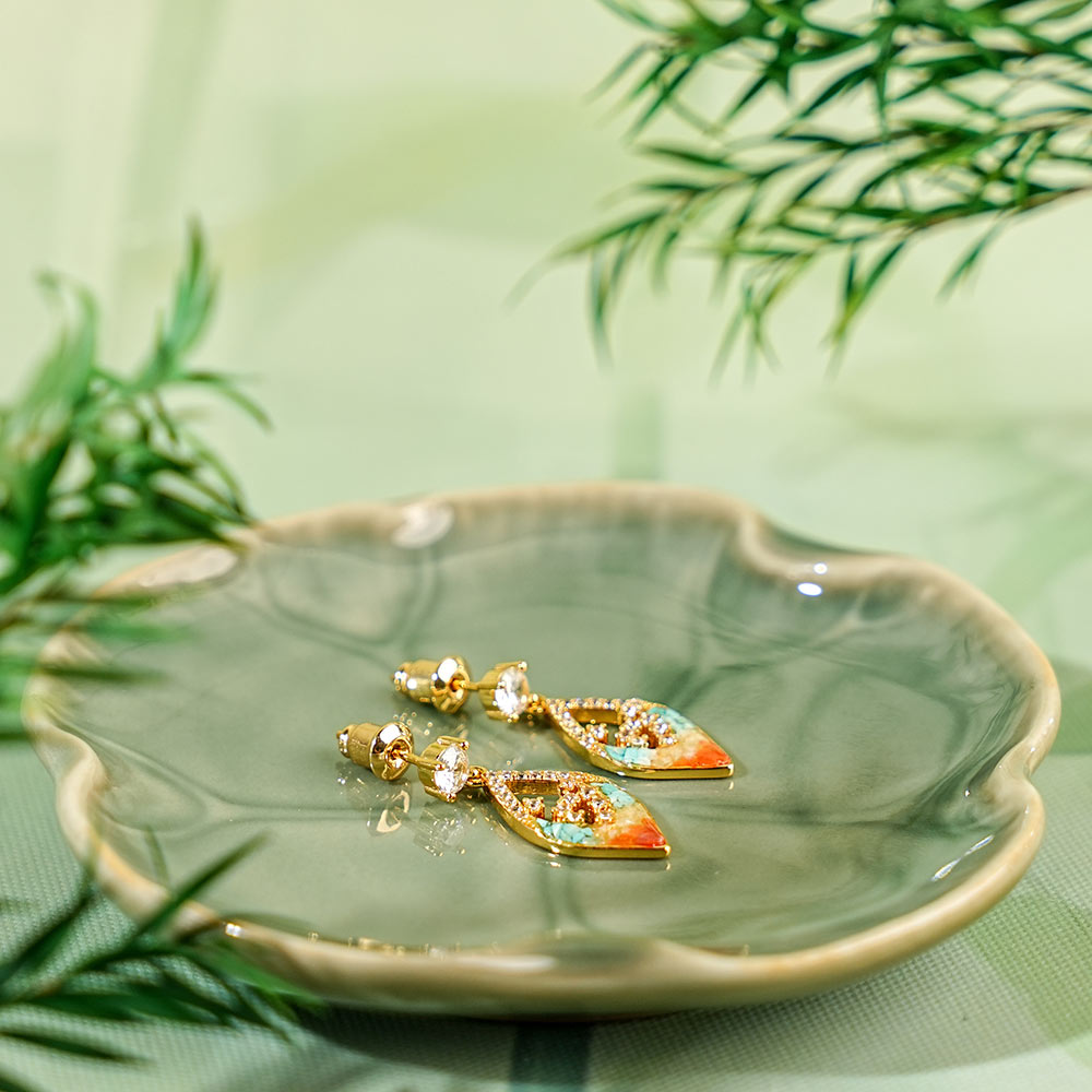 Earrings–Hollow Diamond, Dunhuang Red