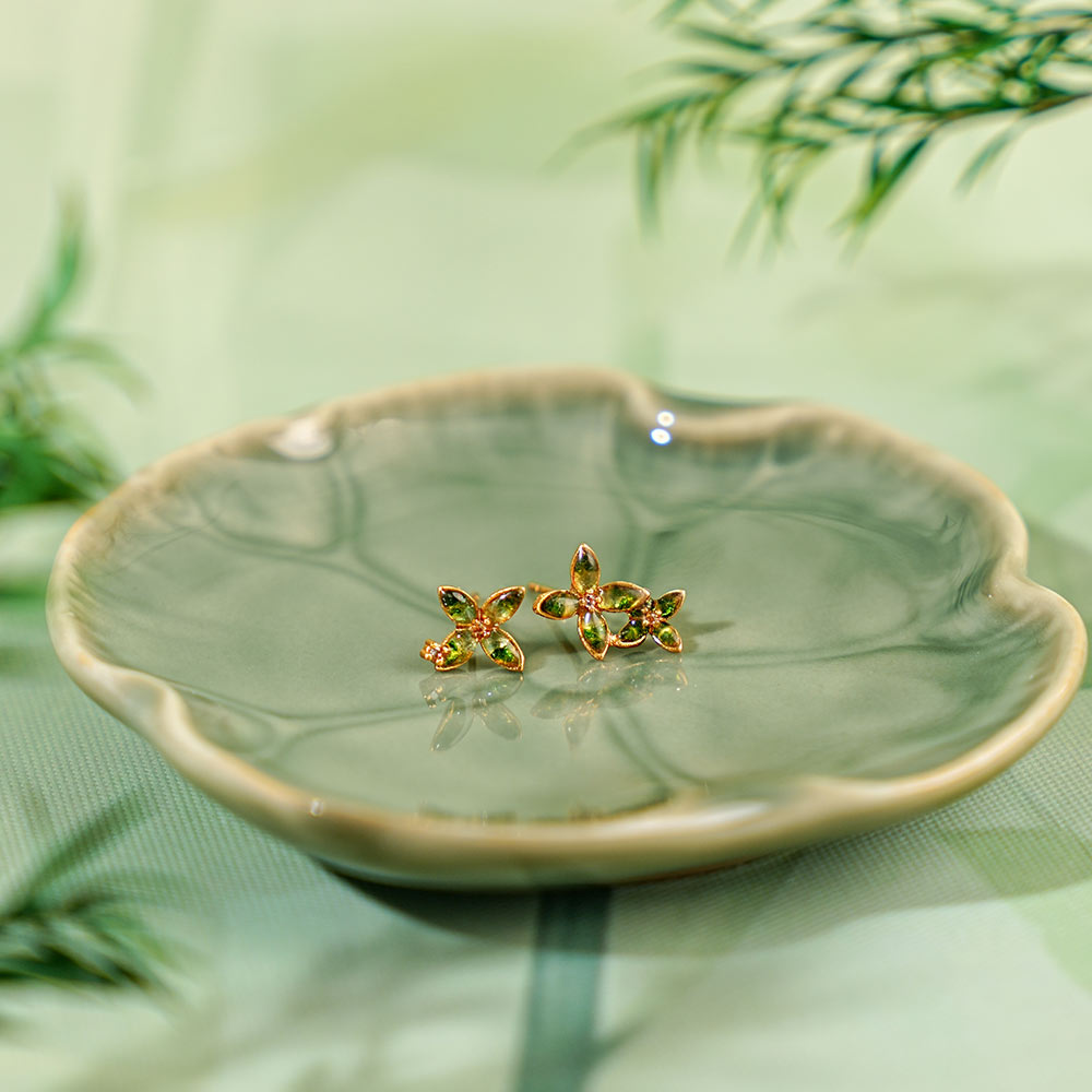 Jade Green Asymmetrical Osmanthus Earrings