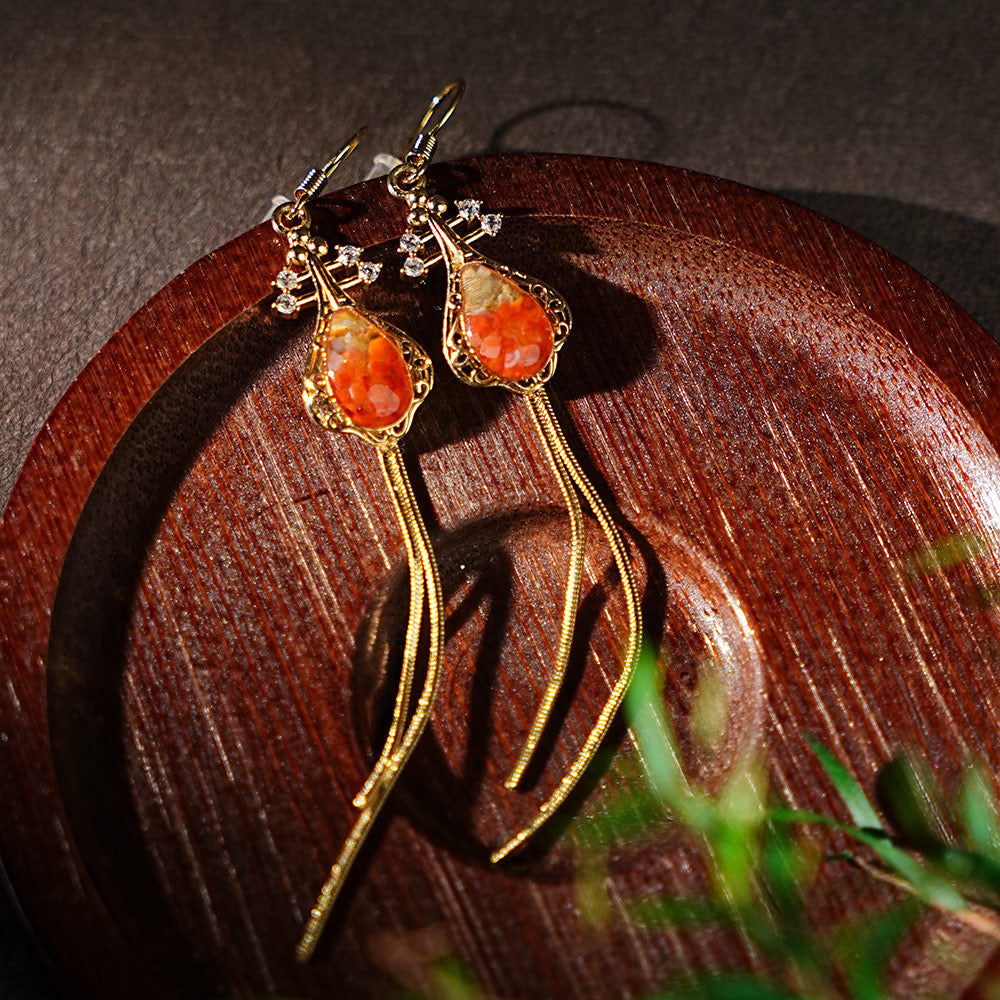 Tassel Pipa Earrings Red Prosperity Series