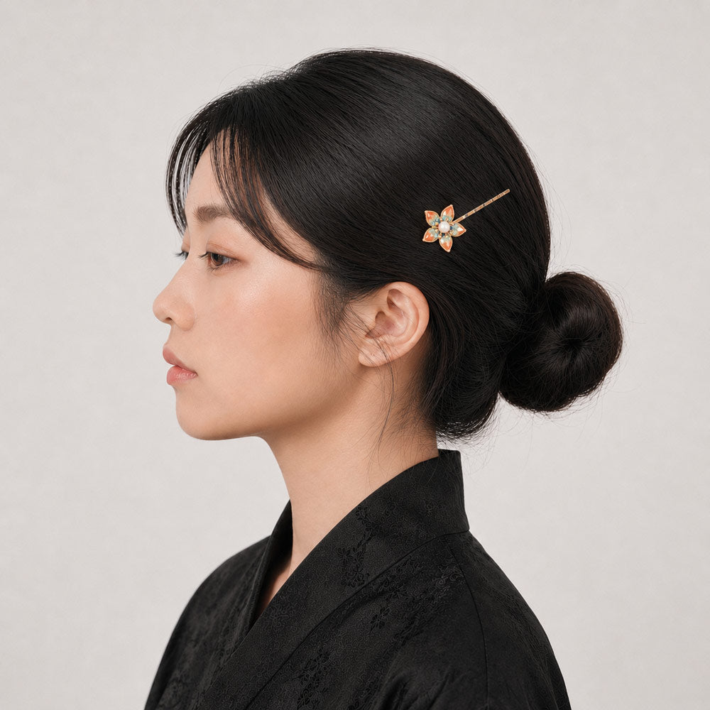 Nan Hong Five-Petal Flower Hair Clip, Dunhuang Red Style