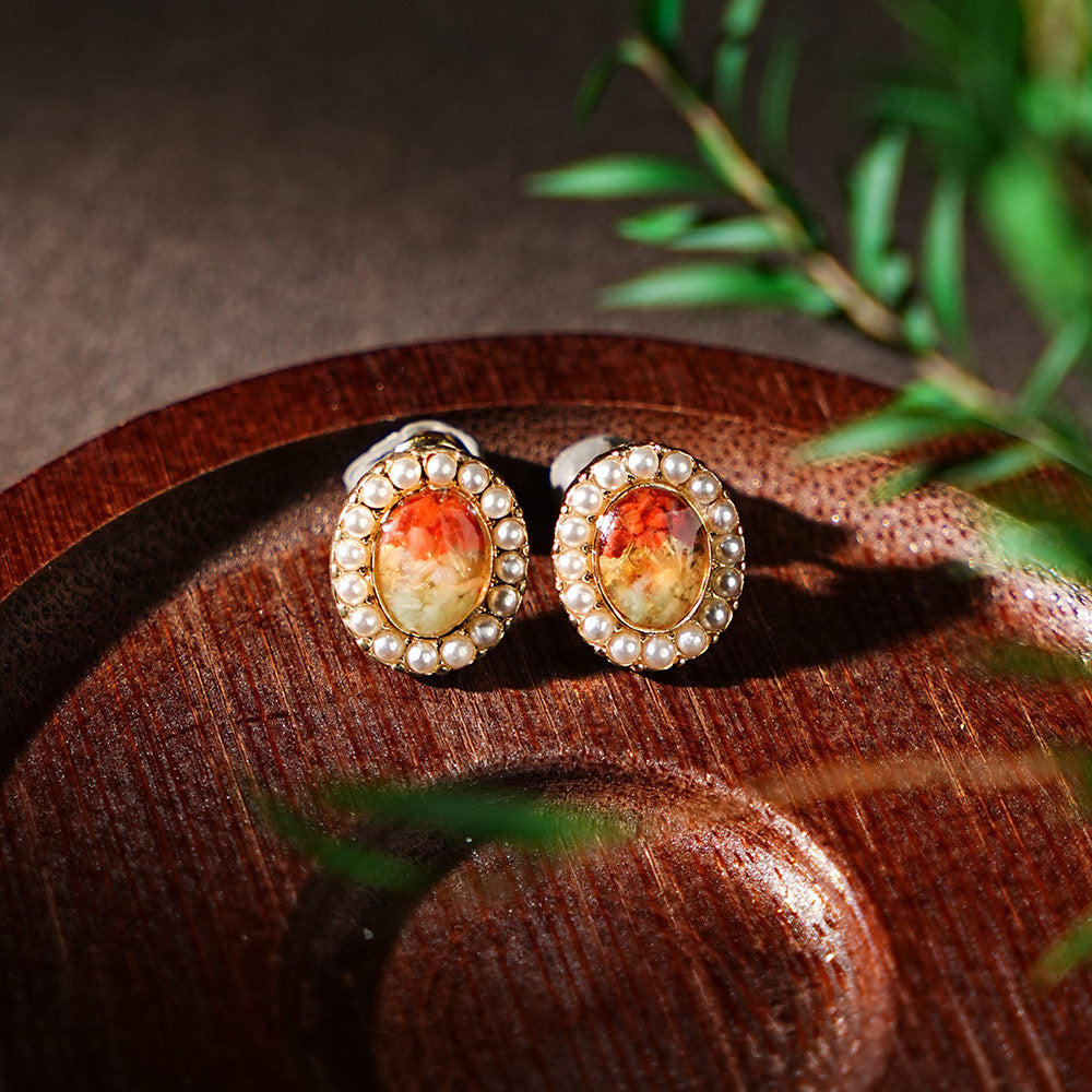 Pearl Oval Stud Earrings, Spring Series