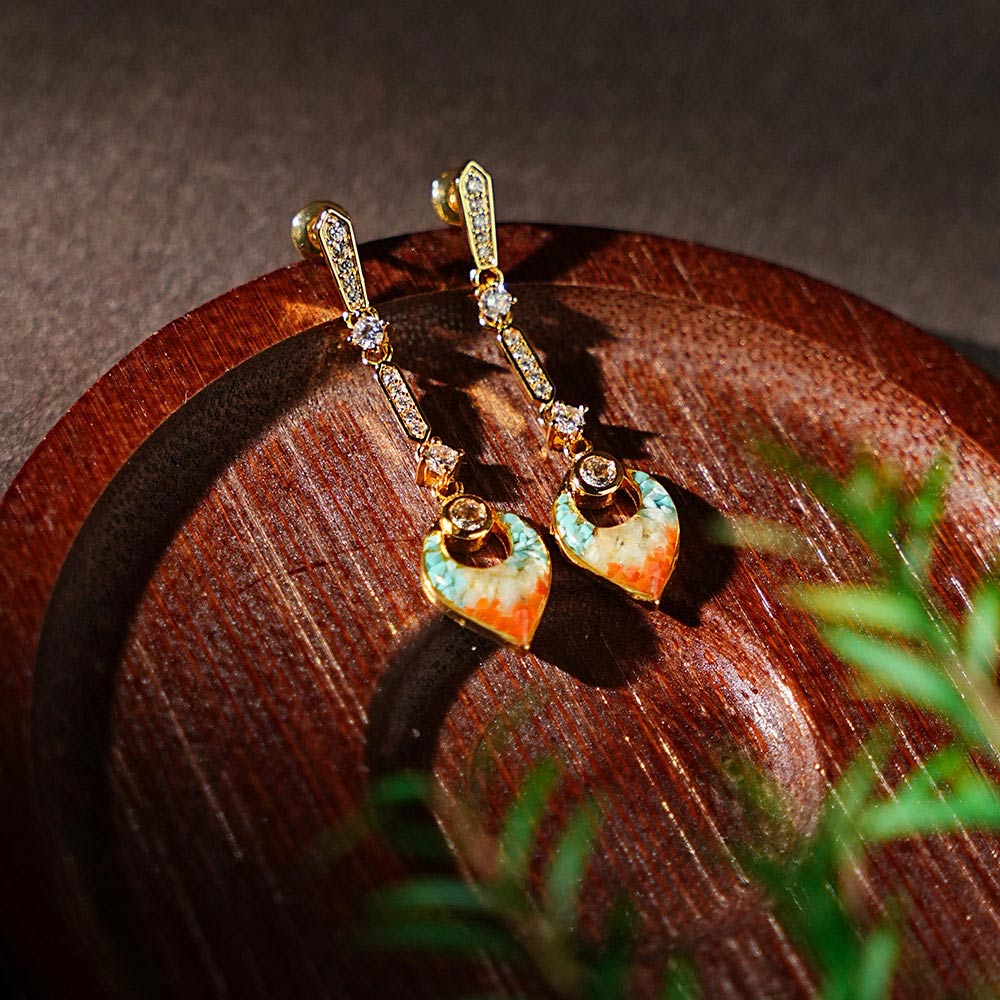 Hollow Diamond Drop Earrings - Dunhuang Red Series