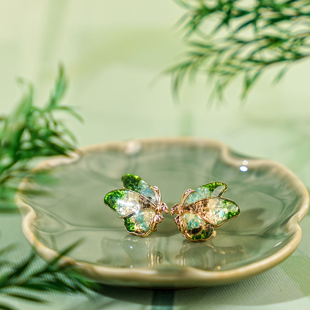 Earrings, Emerald Green Butterfly Wings