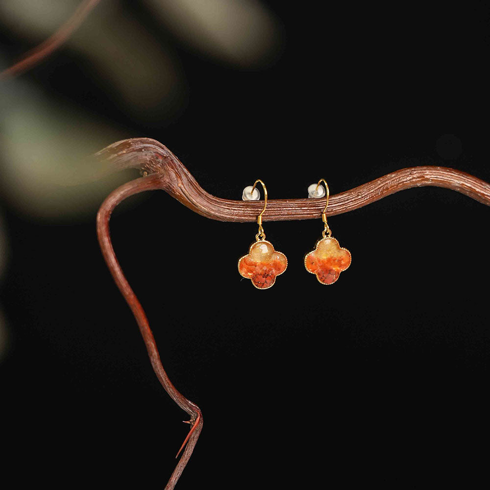 Four-Leaf Clover Drop Earrings – Red & Prosperous Series