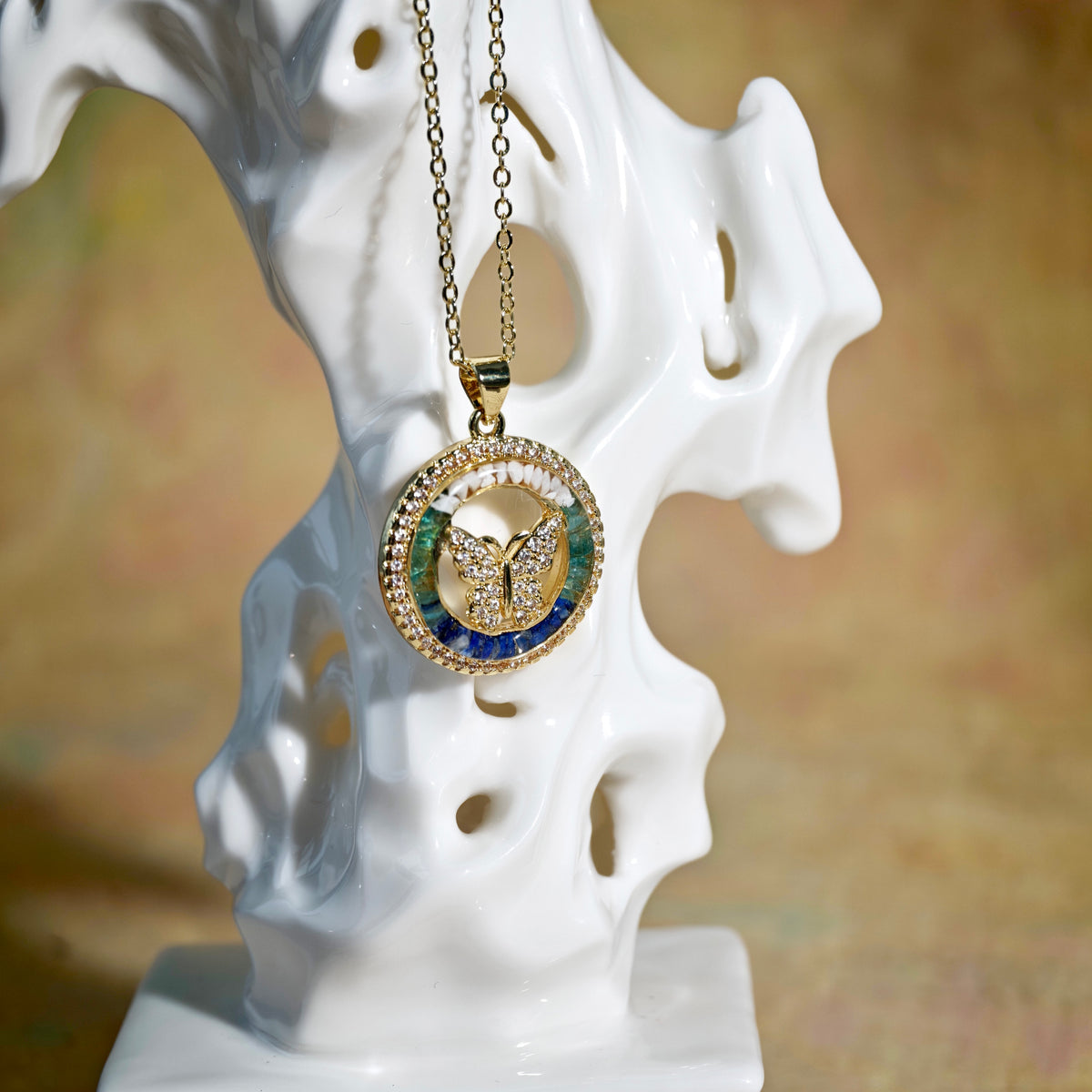 Openwork Butterfly Necklace – Blue & White Series