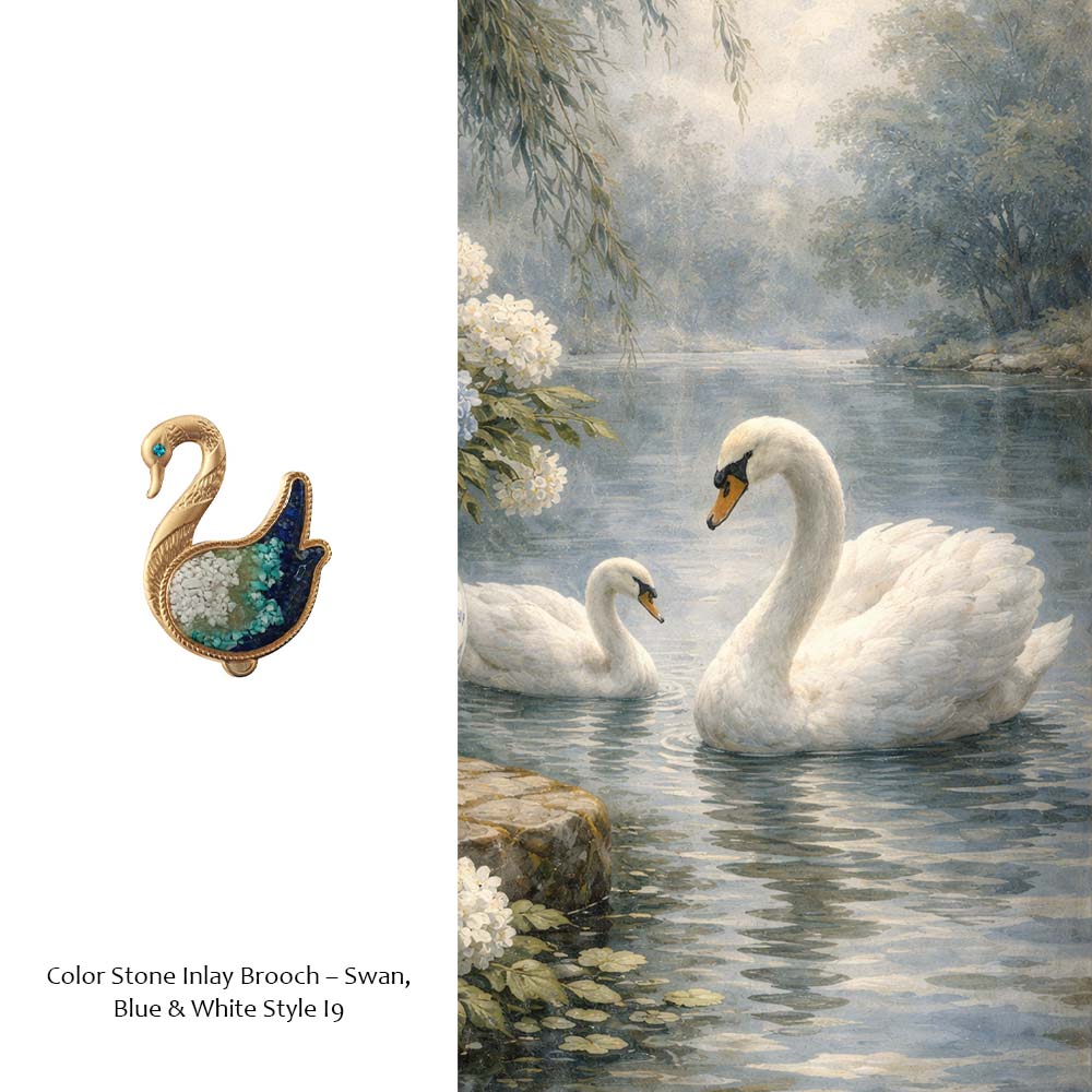 Blue-and-White Swan Brooch
