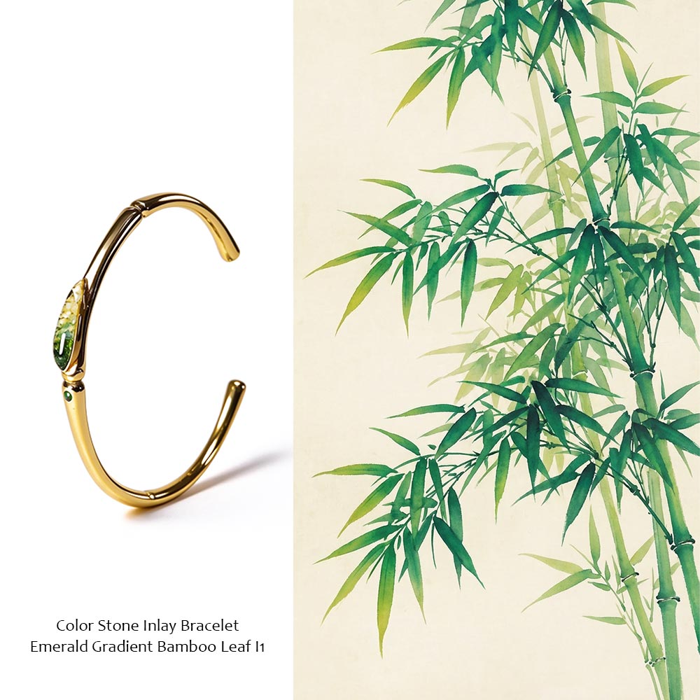 Emerald Gradient Bamboo Leaf Design Bracelet