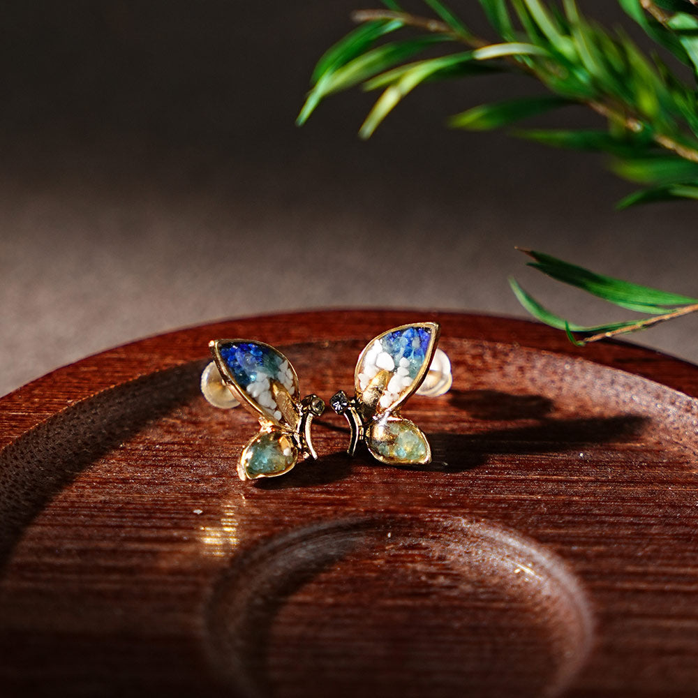 Blue & White Butterfly Wing Stud Earrings
