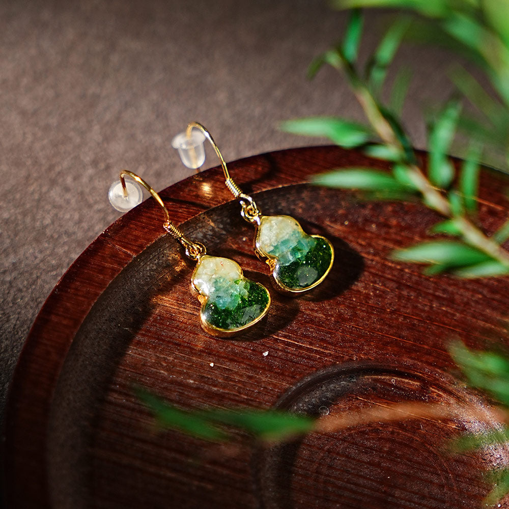 Jade Green Gourd Stud Earrings