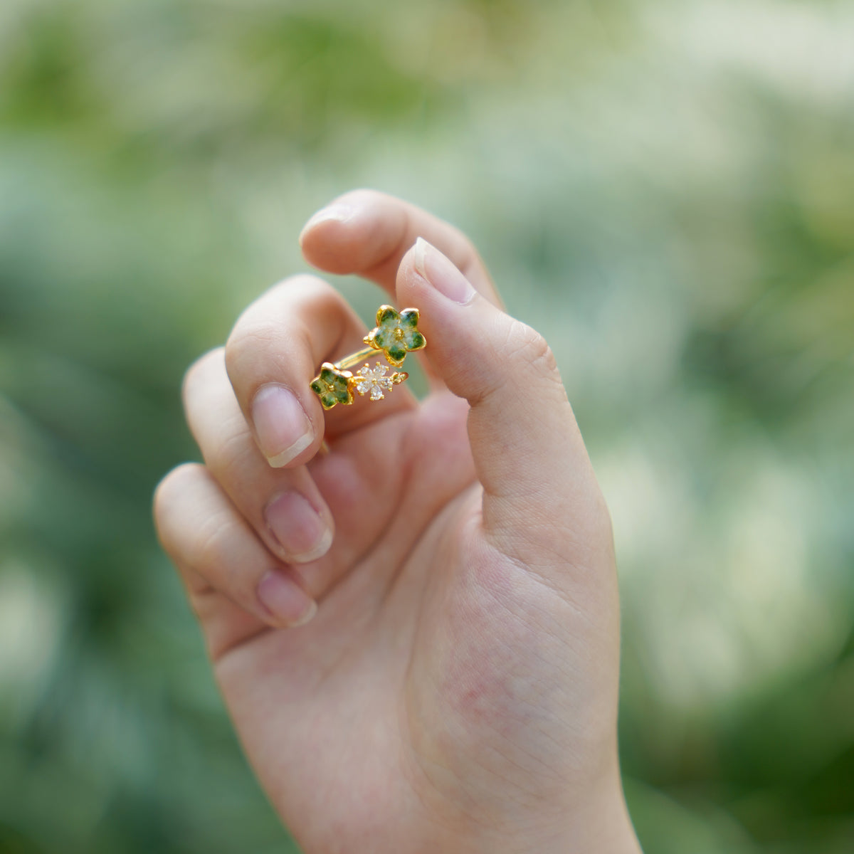 Jade Green Peach Blossom Ring