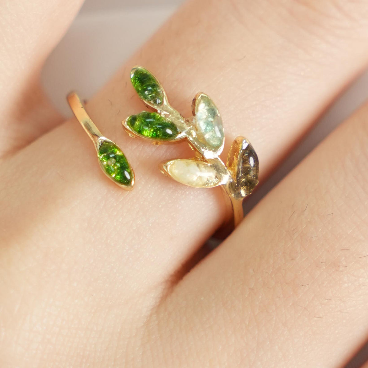 Adjustable Jadeite Olive Branch Ring