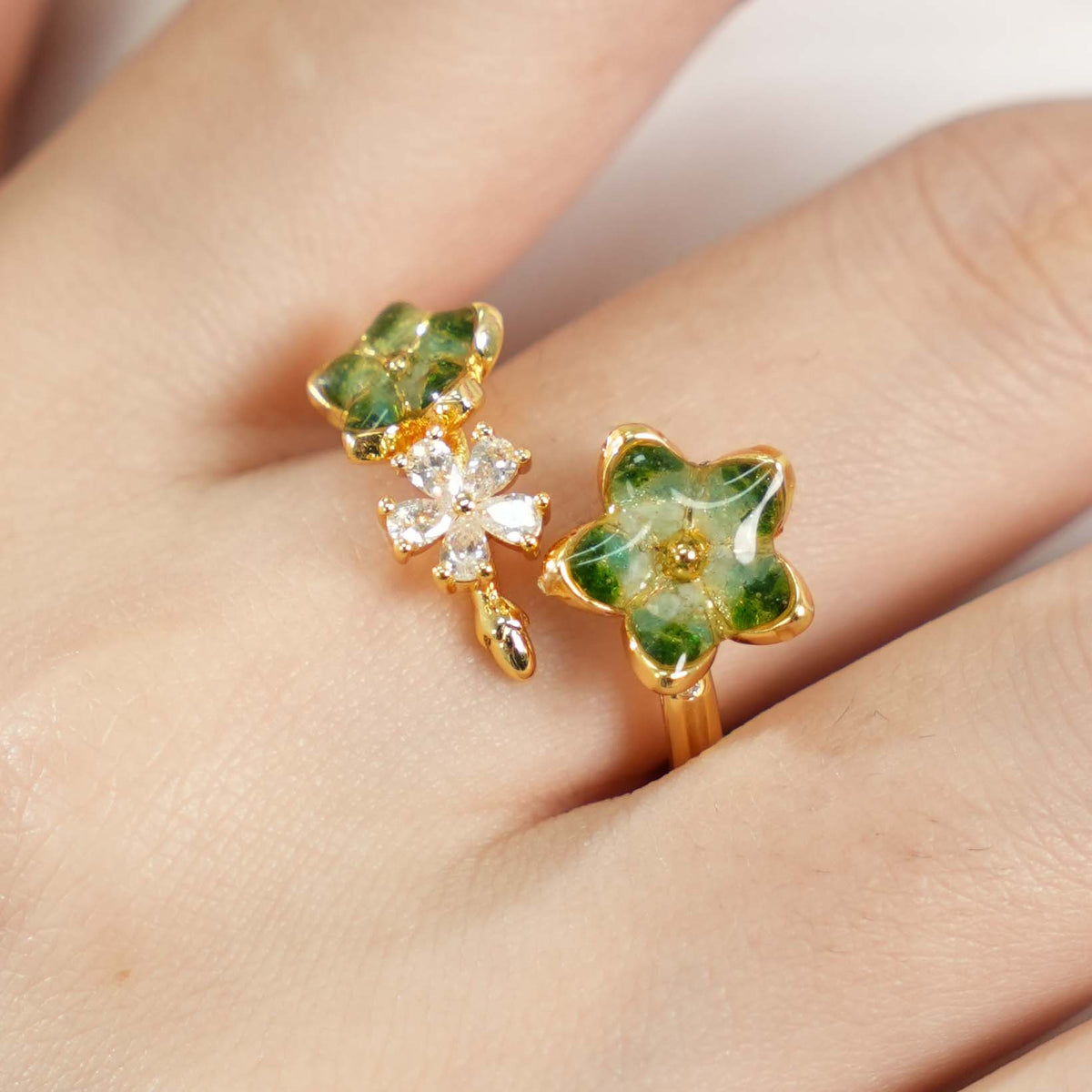 Jade Green Peach Blossom Ring