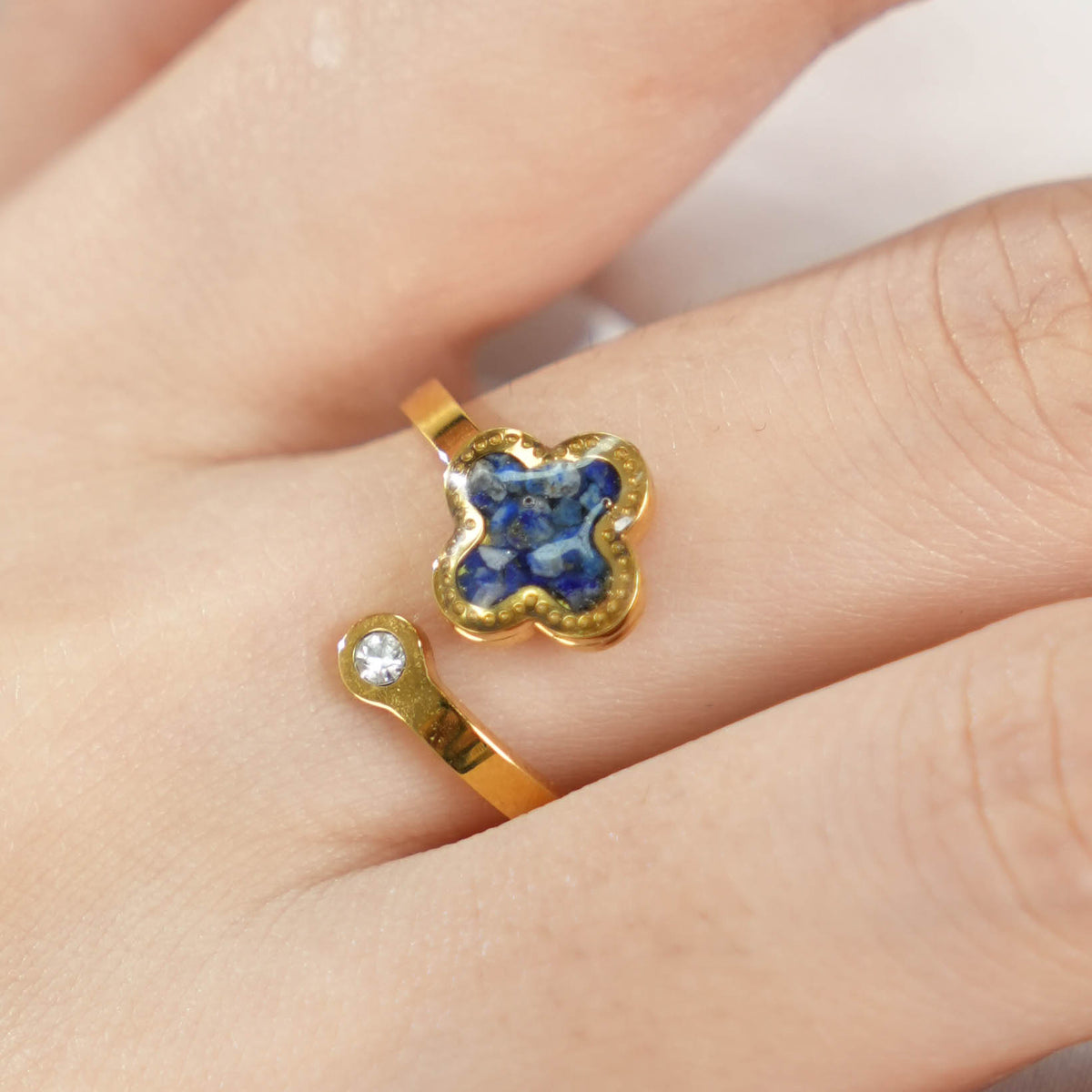 Lapis Four-Leaf Clover Ring