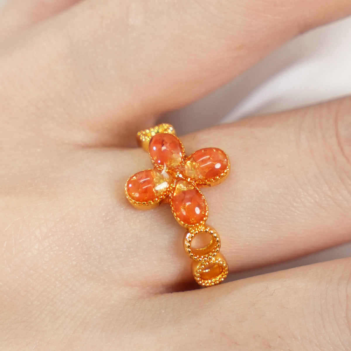 Prosperous Red Four-Leaf Clover Ring
