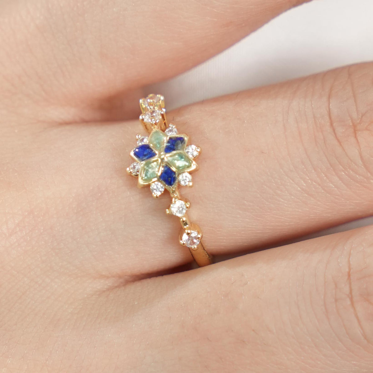 Blue & White Snowflake Ring